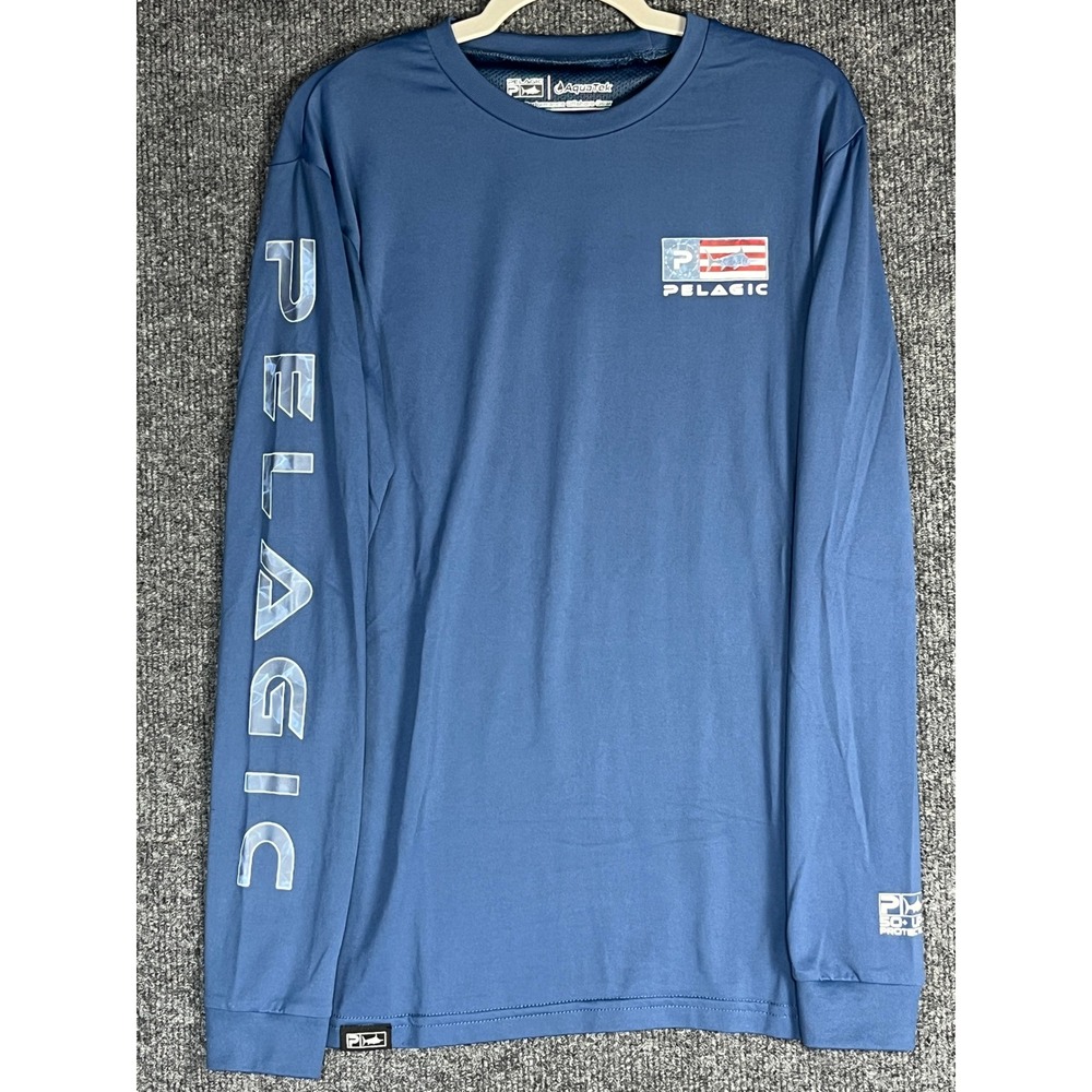 Pelagic Aquatek High Performance Fishing Shirt Blue UPF 50+ Boys‎ Small